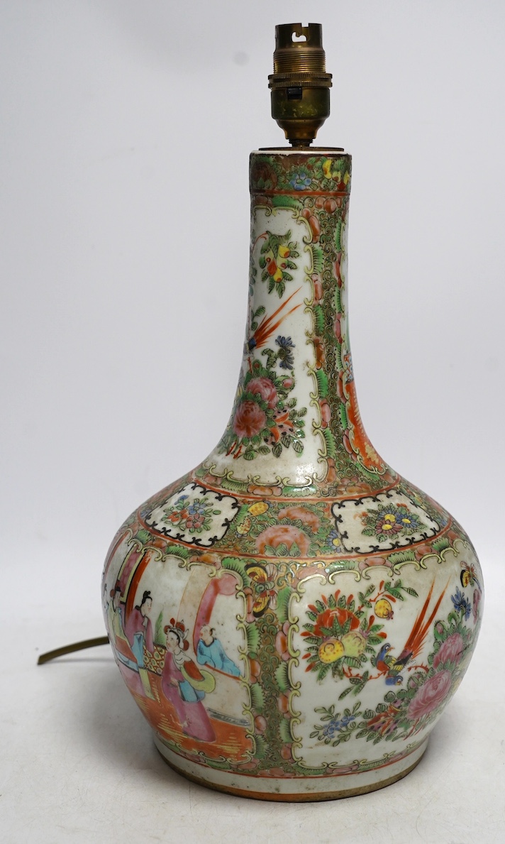 A 19th century Chinese famille rose vase (converted to a lamp), 37cm total. Condition - fair to good